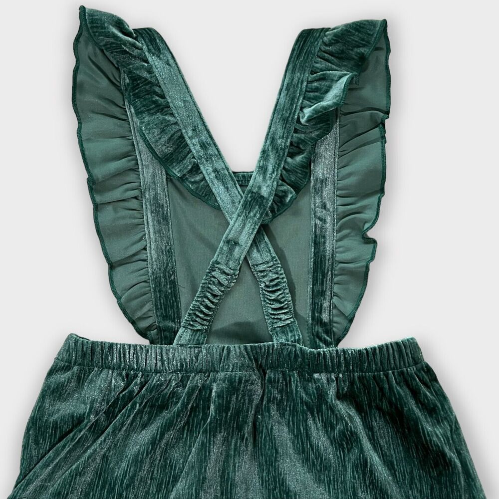 NWT Cat & Jack Green Emerald Velvet Velour Skirtall Overall Dress Girls 4T - Picture 8 of 10